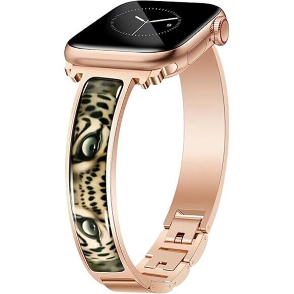 NEW Rose Gold/Leopard Slim Apple Watch Band - Picture 4 of 6